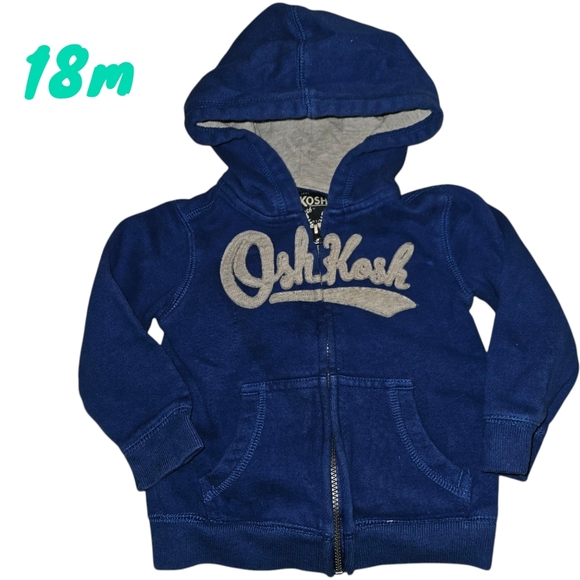 OshKosh Bgosh Baby 18m Logo Zip Jacket Blue Hoodie Warm Multi Season - Picture 1 of 6